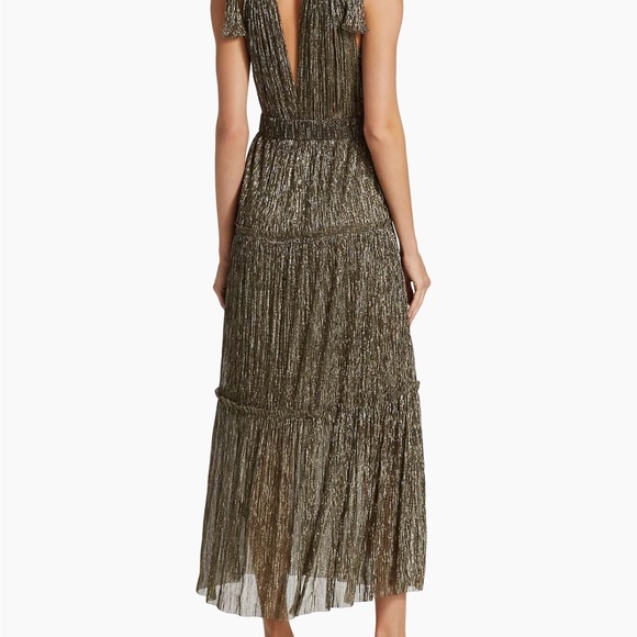 NWOT Sabina Musáyev Helena Gold Metallic Tiered Maxi Dress Removable Belt XS - Picture 5 of 14